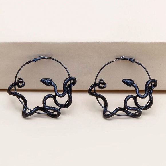 Any 2/$20! Black Coiled Serpent Hoop Earrings - Picture 6 of 10